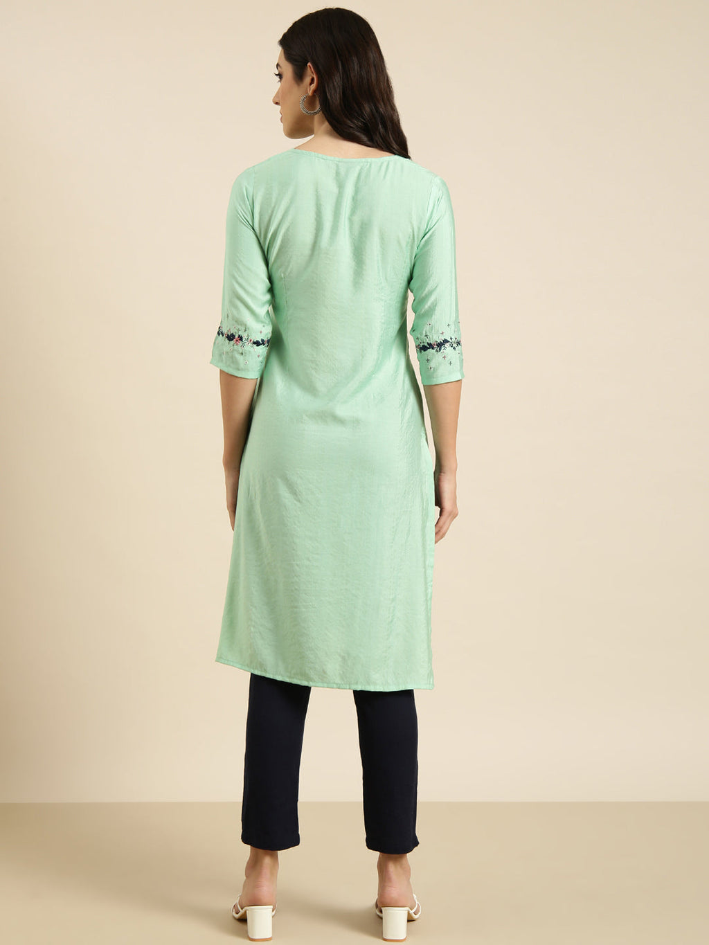 Women's Straight Sea Green Solid Kurta