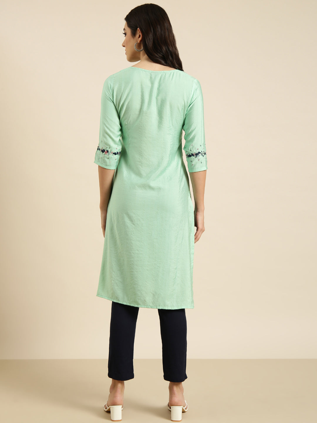 Women's Straight Sea Green Solid Kurta