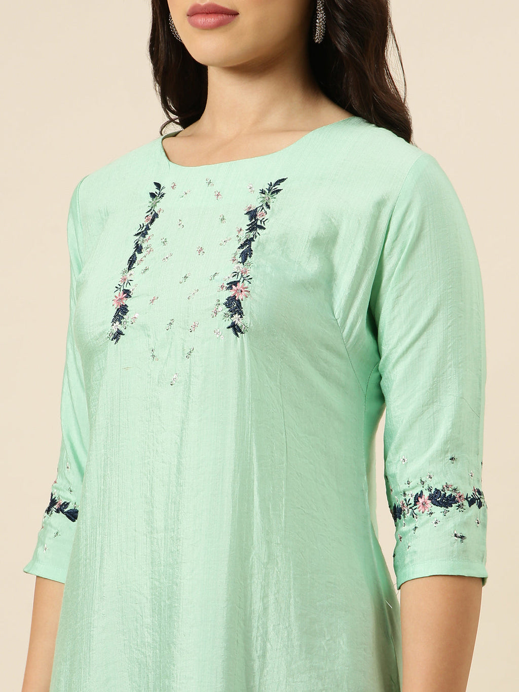 Women's Straight Sea Green Solid Kurta