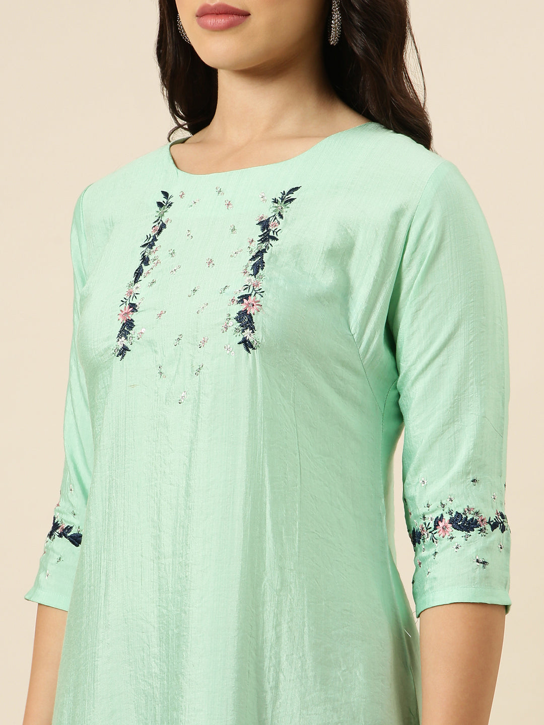 Women's Straight Sea Green Solid Kurta