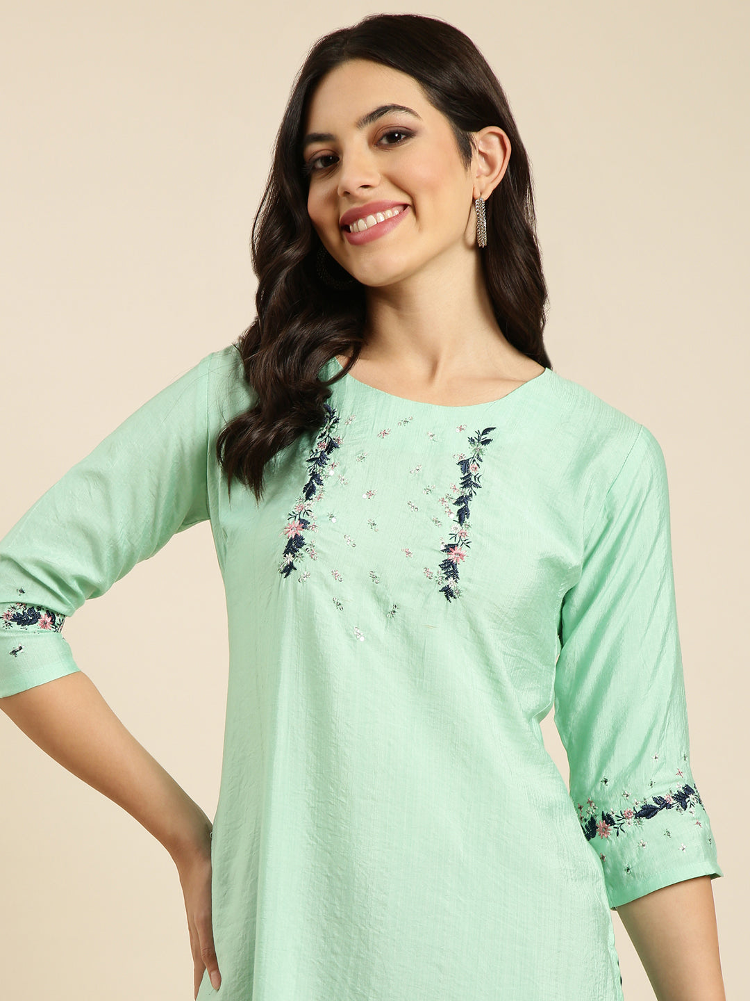 Women's Straight Sea Green Solid Kurta