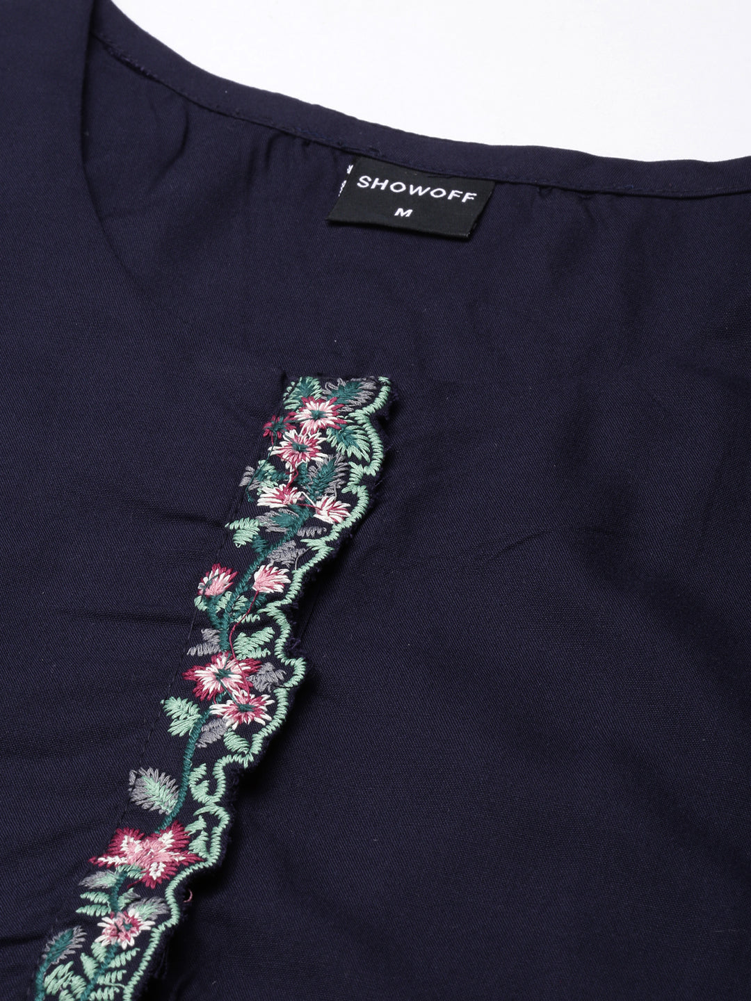 Women's Straight Navy Blue Solid Kurta
