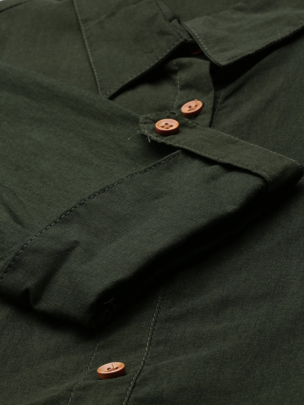 Women's Olive Belted Detail Cotton A-Line Kurta