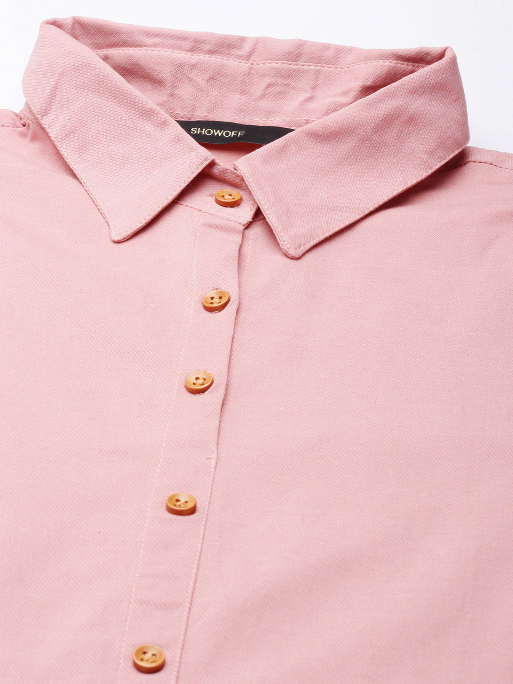 Women's Pink Shirt Collar Short Sleeves Cotton Shirt Dress