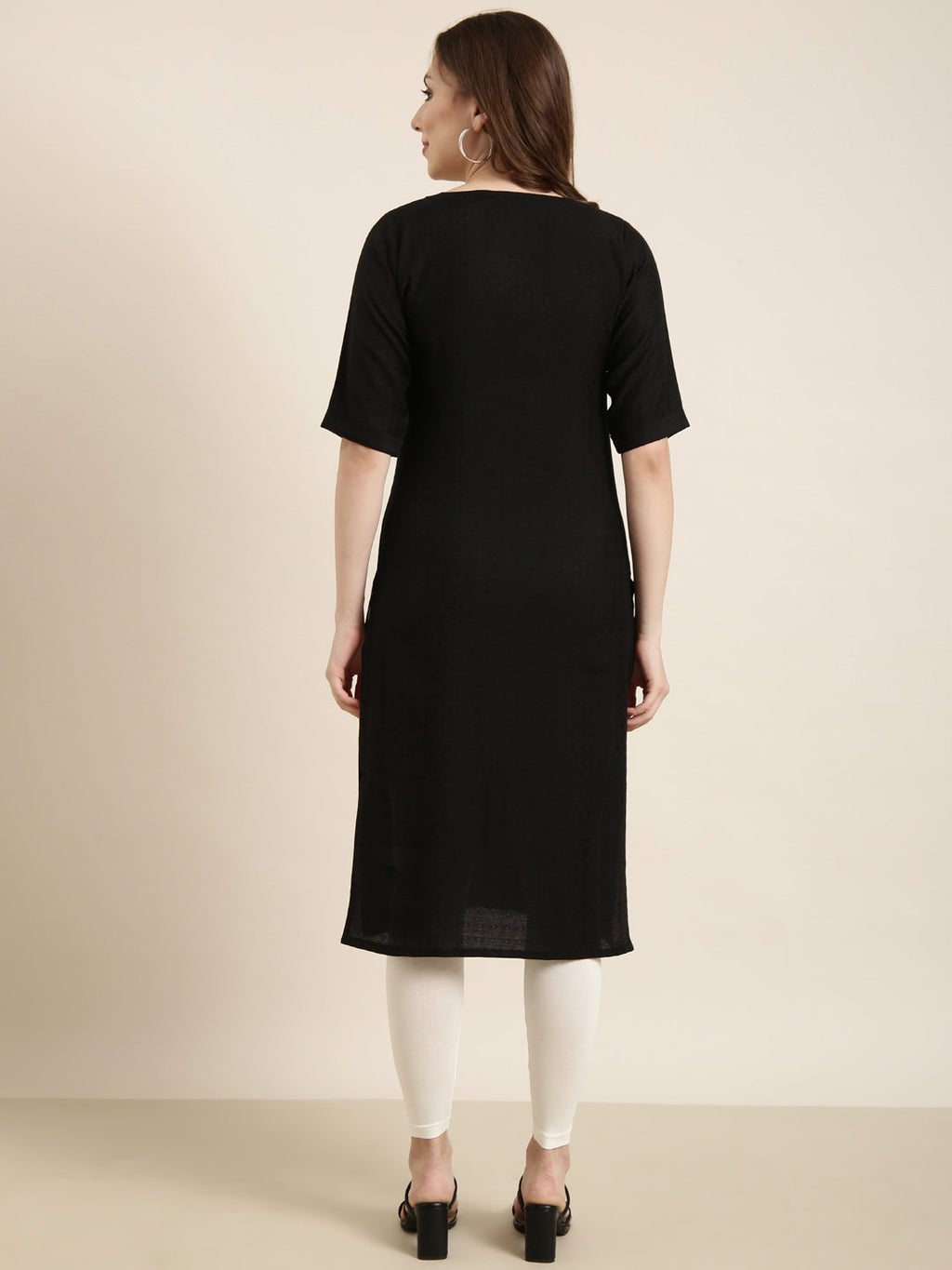 Women's Straight Black Solid Kurta