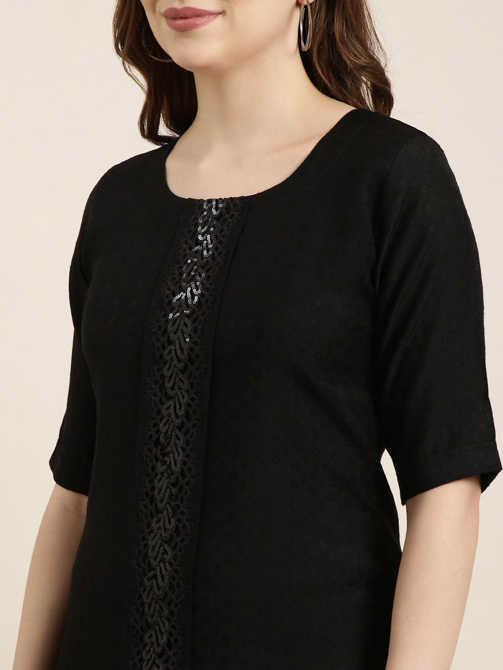 Women's Straight Black Solid Kurta