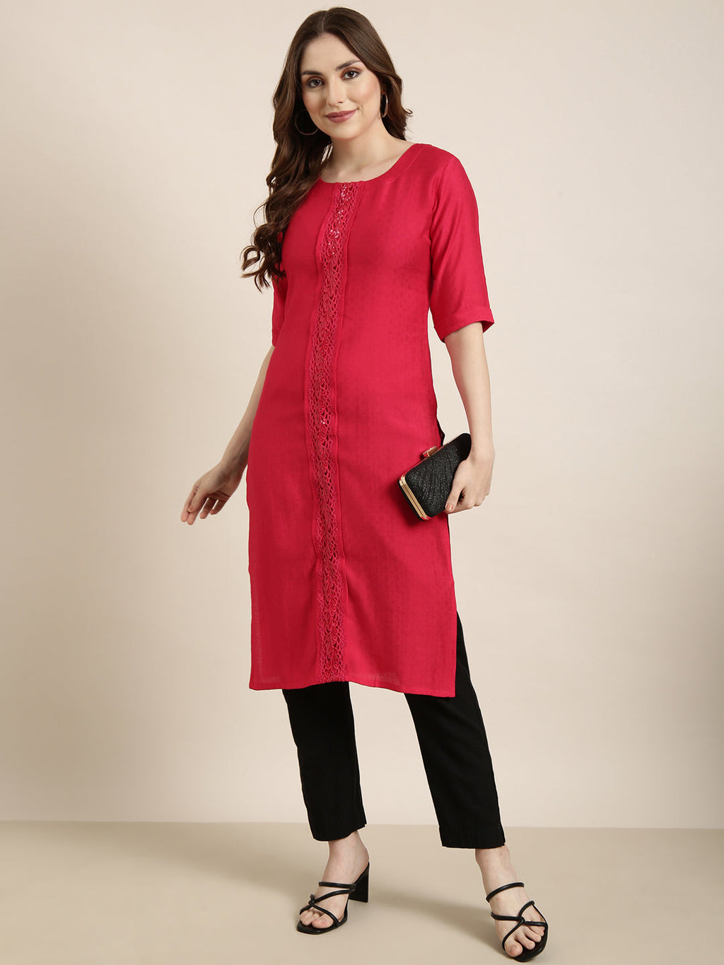 Women's Straight Pink Solid Kurta