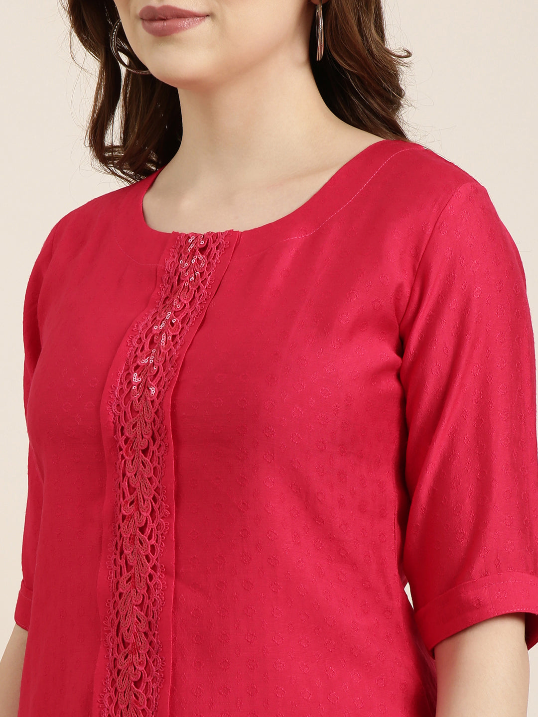 Women's Straight Pink Solid Kurta