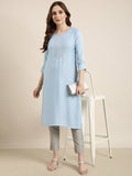Women's Straight Blue Solid Kurta