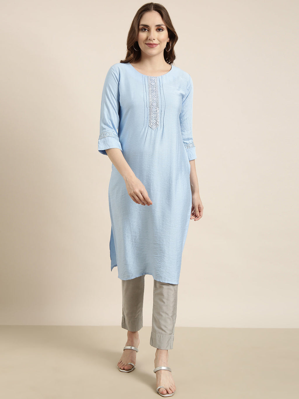 Women's Straight Blue Solid Kurta
