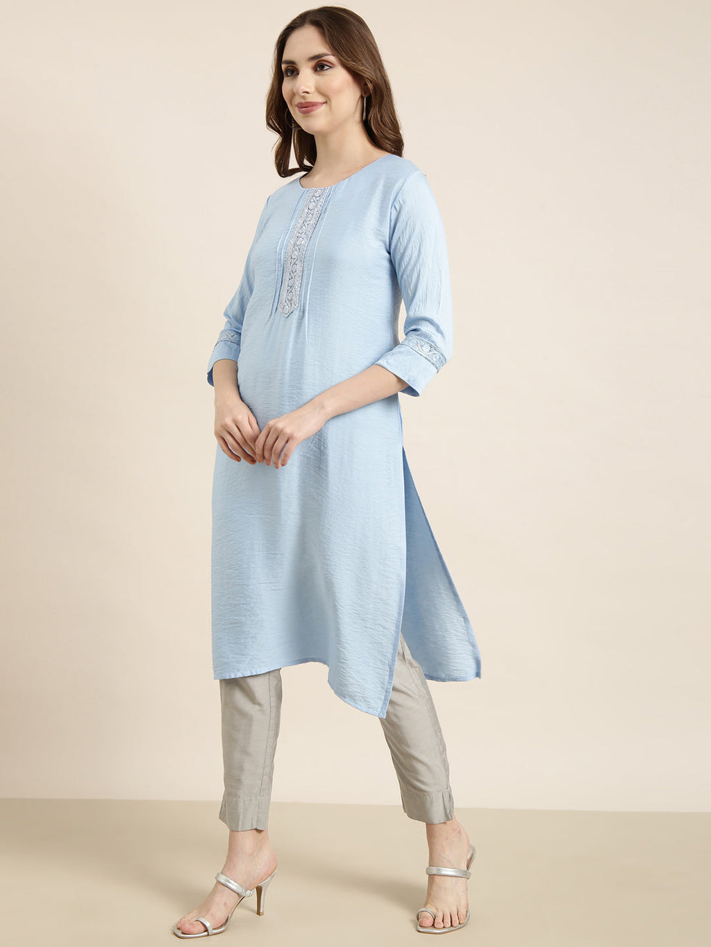 Women's Straight Blue Solid Kurta