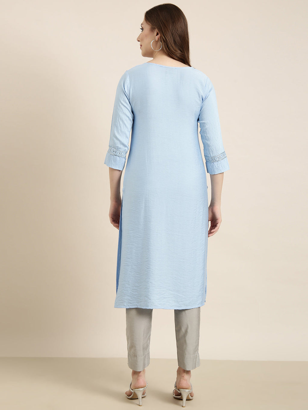 Women's Straight Blue Solid Kurta