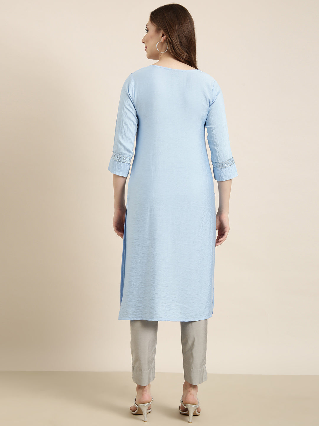 Women's Straight Blue Solid Kurta