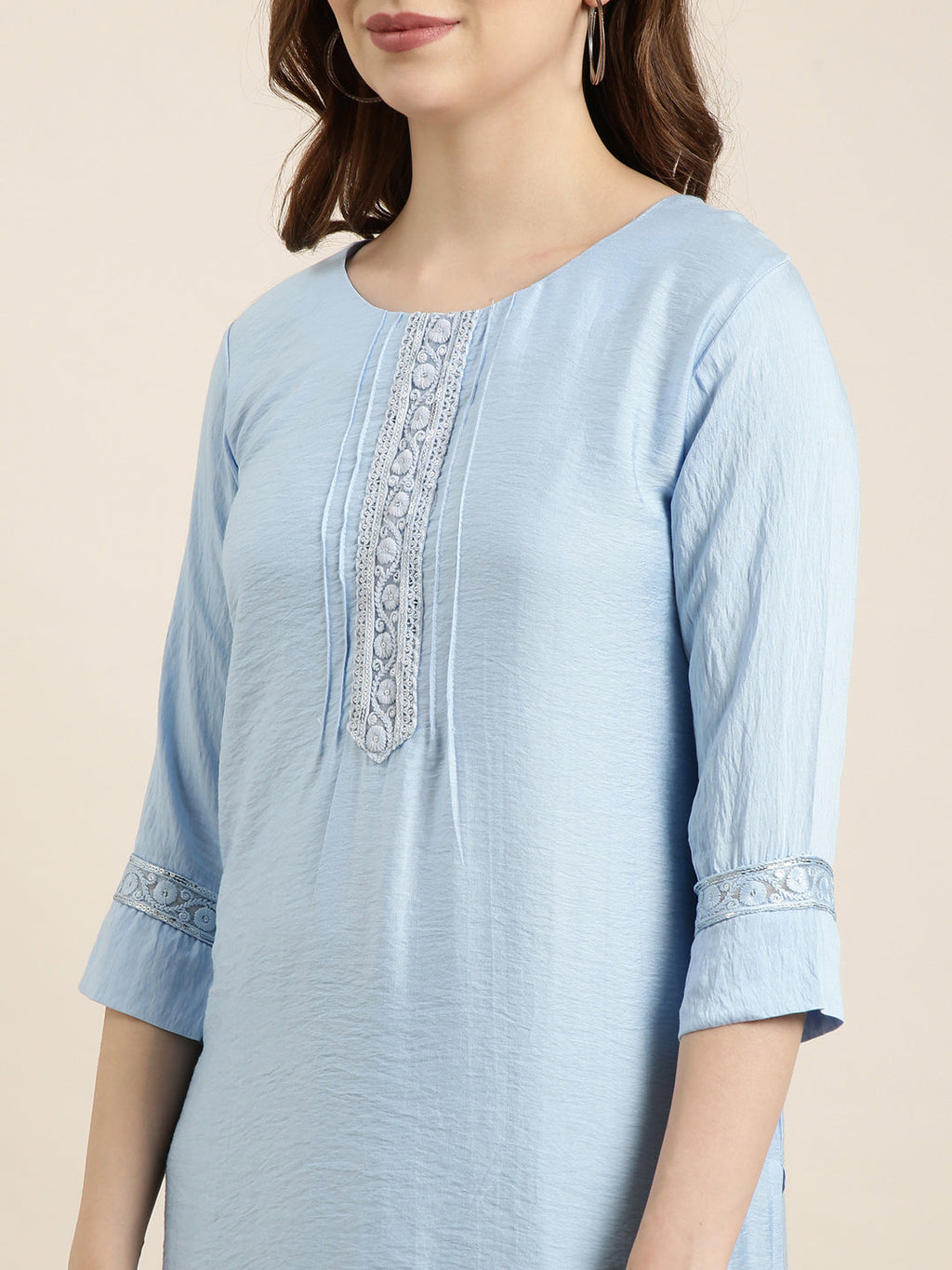 Women's Straight Blue Solid Kurta