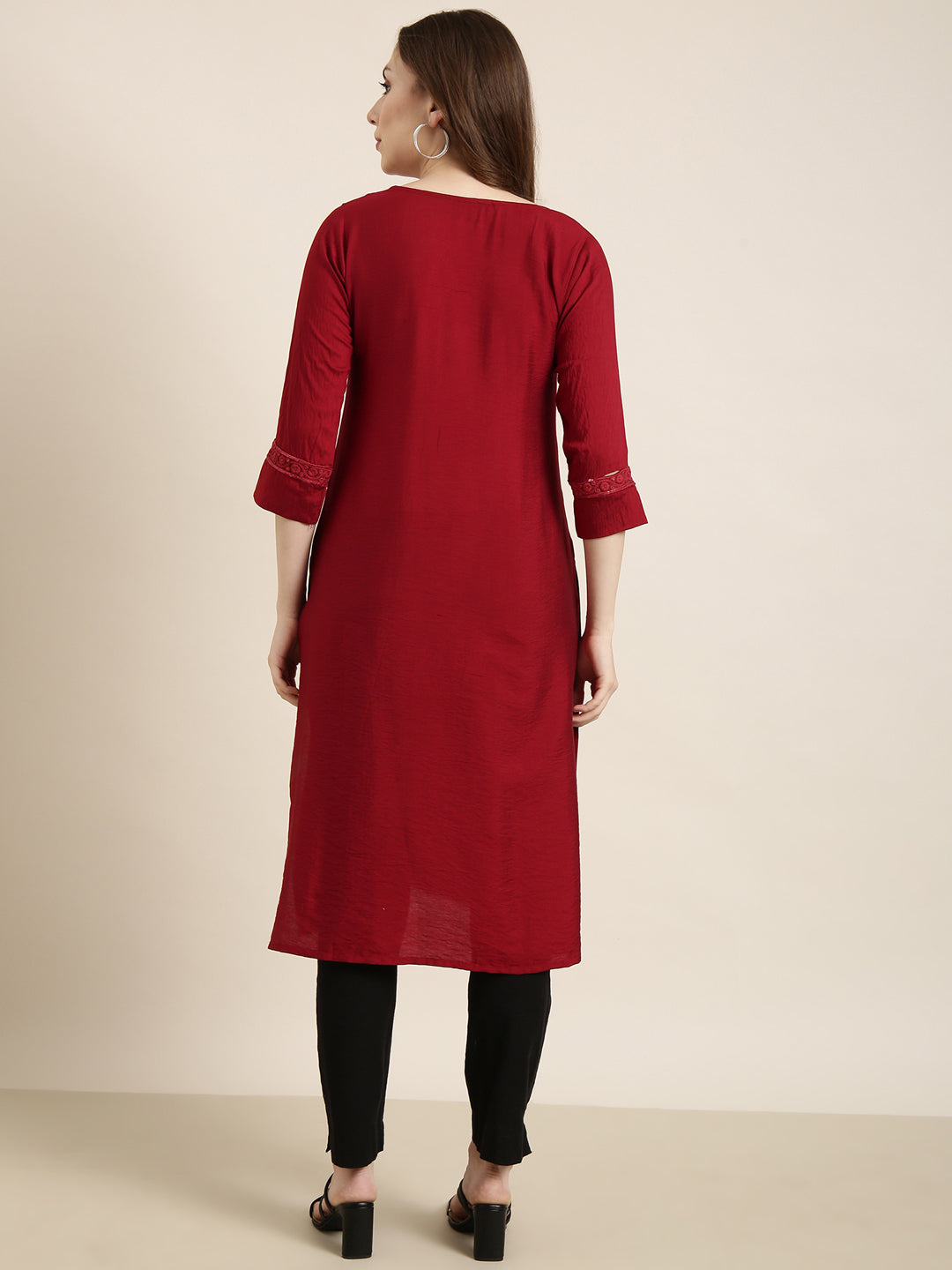 Women's Straight Maroon Solid Kurta