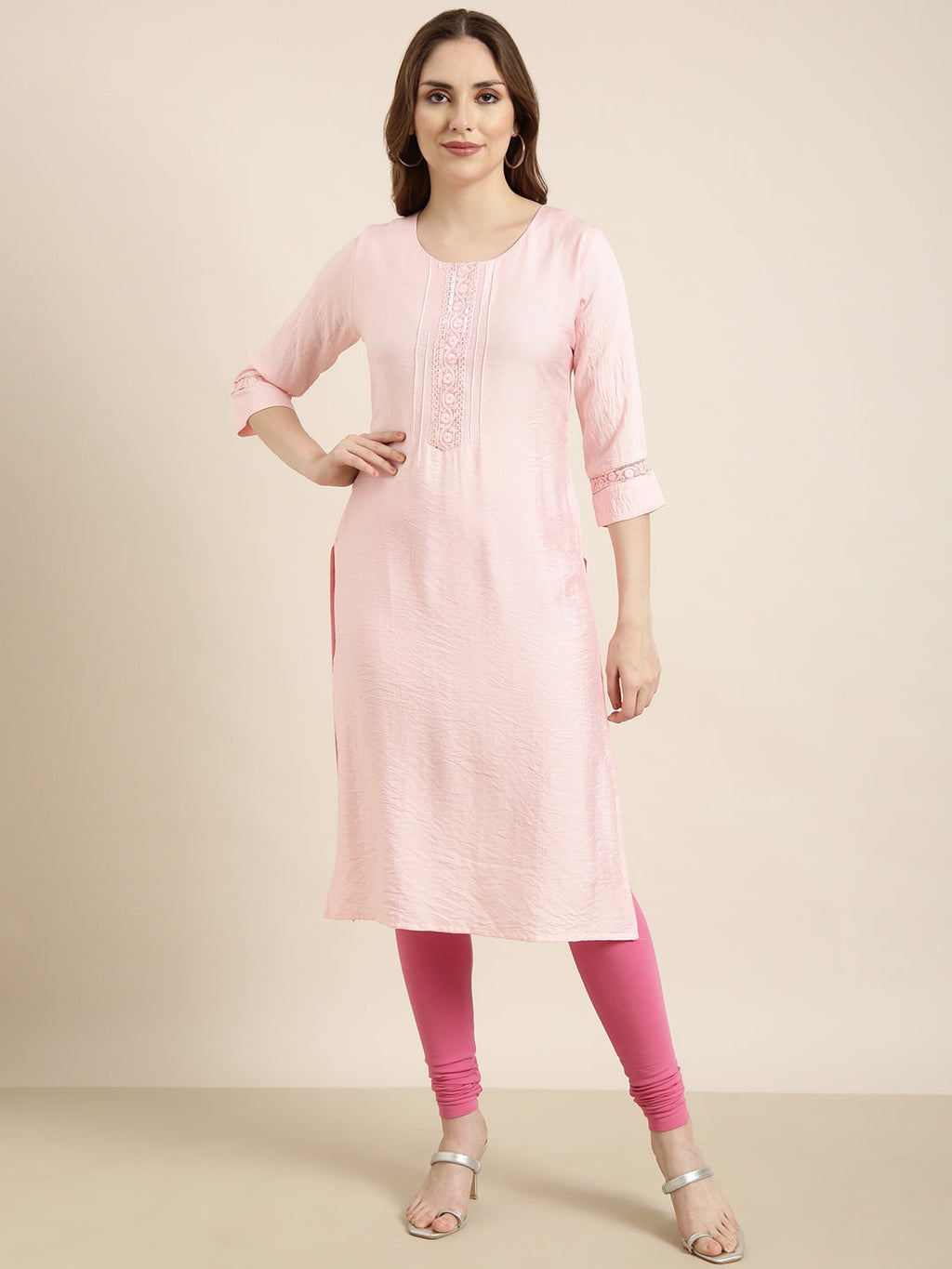 Women's Straight Pink Solid Kurta