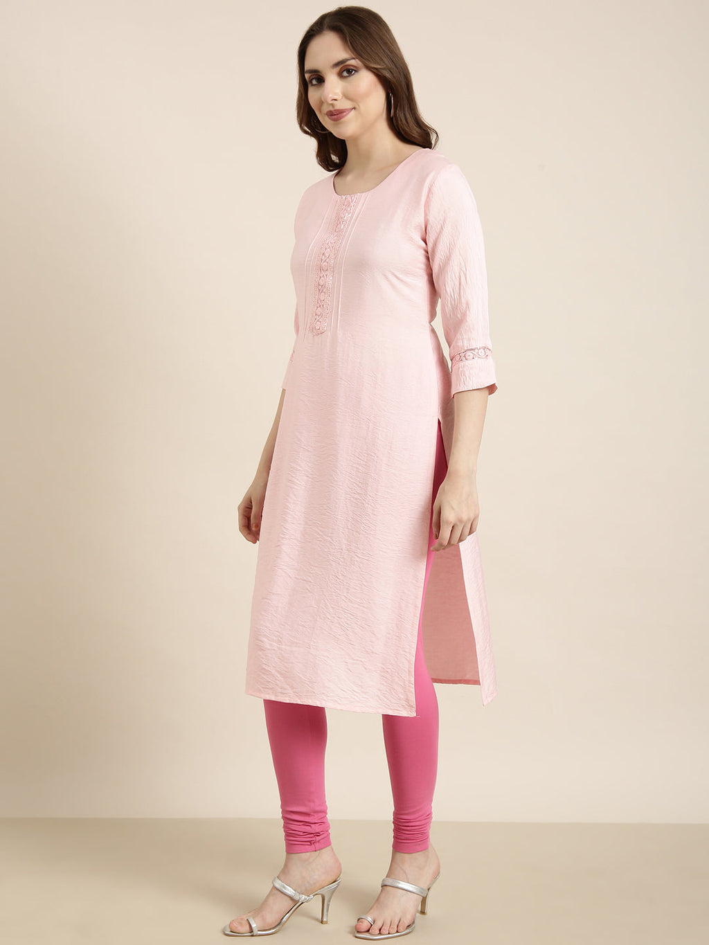 Women's Straight Pink Solid Kurta