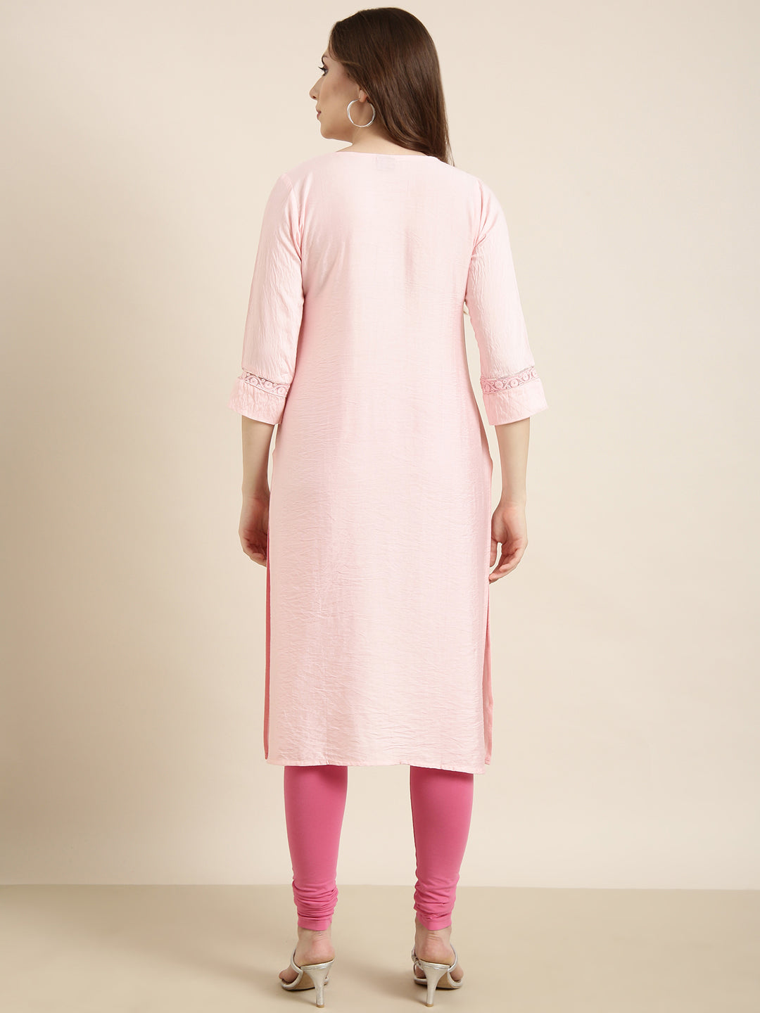 Women's Straight Pink Solid Kurta
