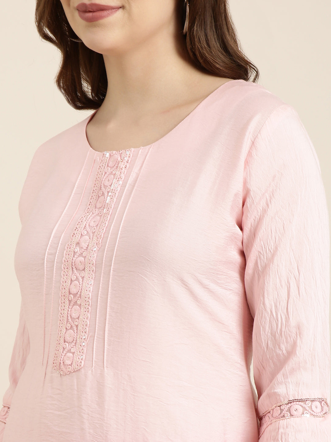 Women's Straight Pink Solid Kurta