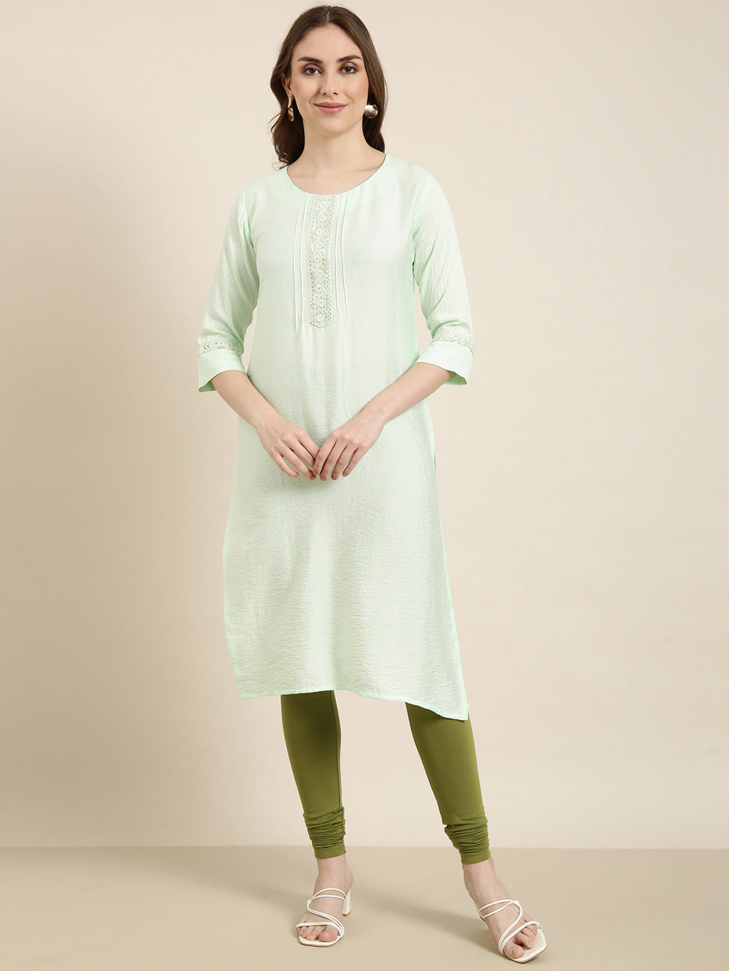 Women's Straight Sea Green Solid Kurta