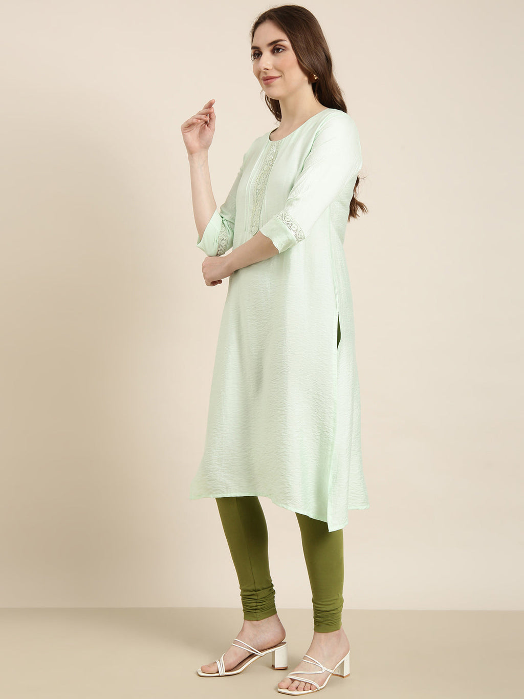Women's Straight Sea Green Solid Kurta