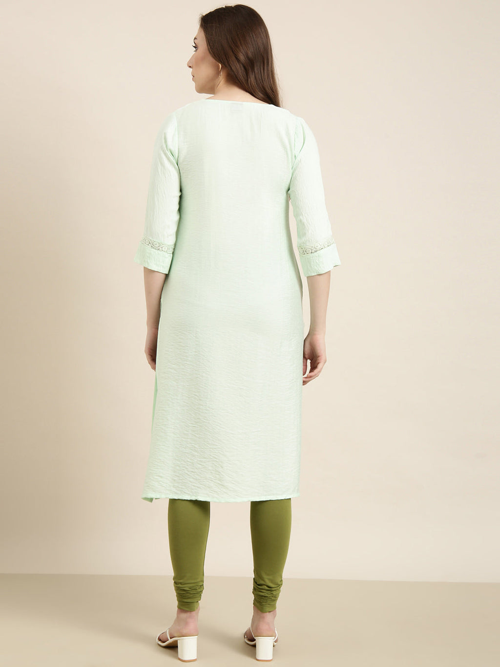 Women's Straight Sea Green Solid Kurta