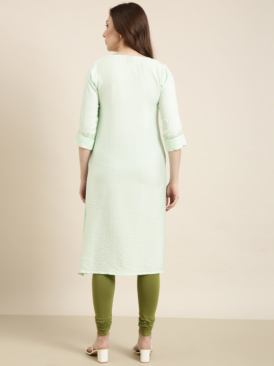 Women's Straight Sea Green Solid Kurta