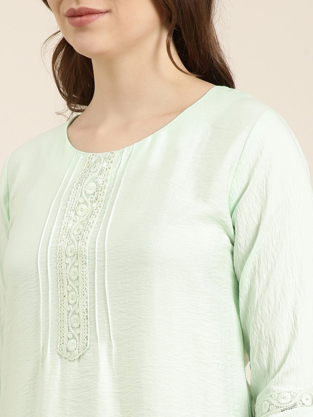 Women's Straight Sea Green Solid Kurta