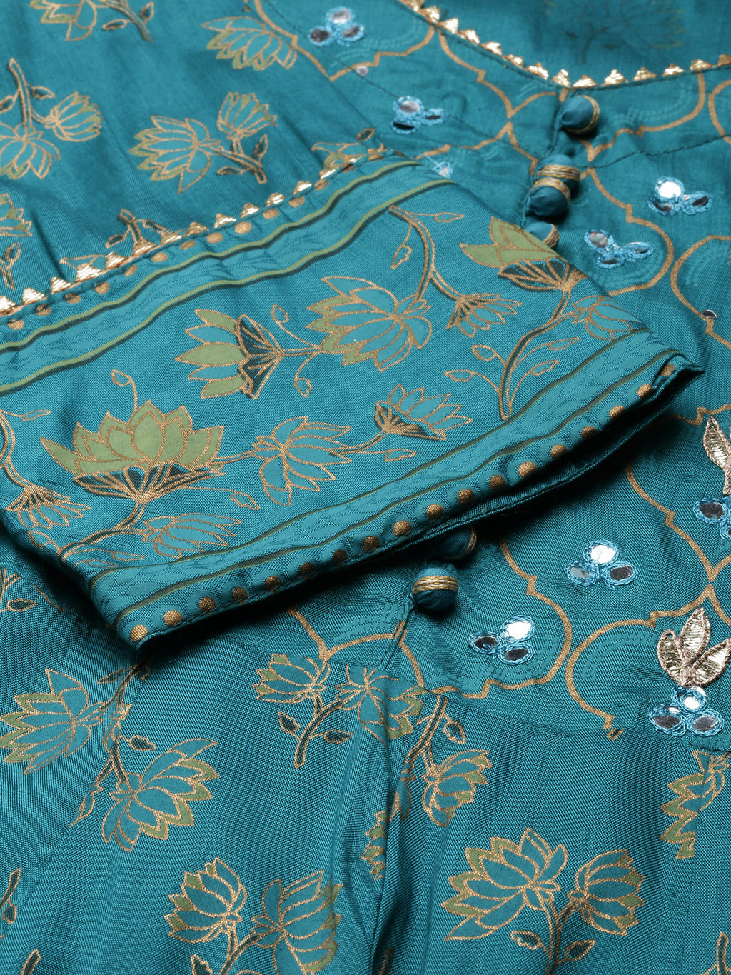 Women's Anarkali Green Floral Kurta Sets with Dupatta