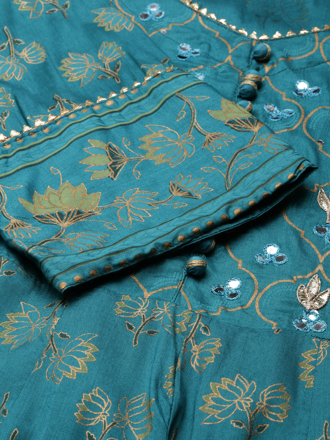 Women's Anarkali Green Floral Kurta Sets with Dupatta