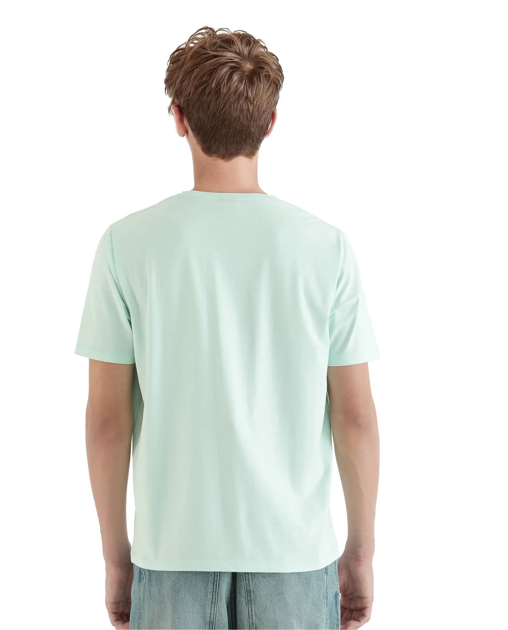 Rare Rabbit Men's Dorl Light Blue Cotton Graphic Print Regular Fit Half Sleeve Crew Neck T-Shirt
