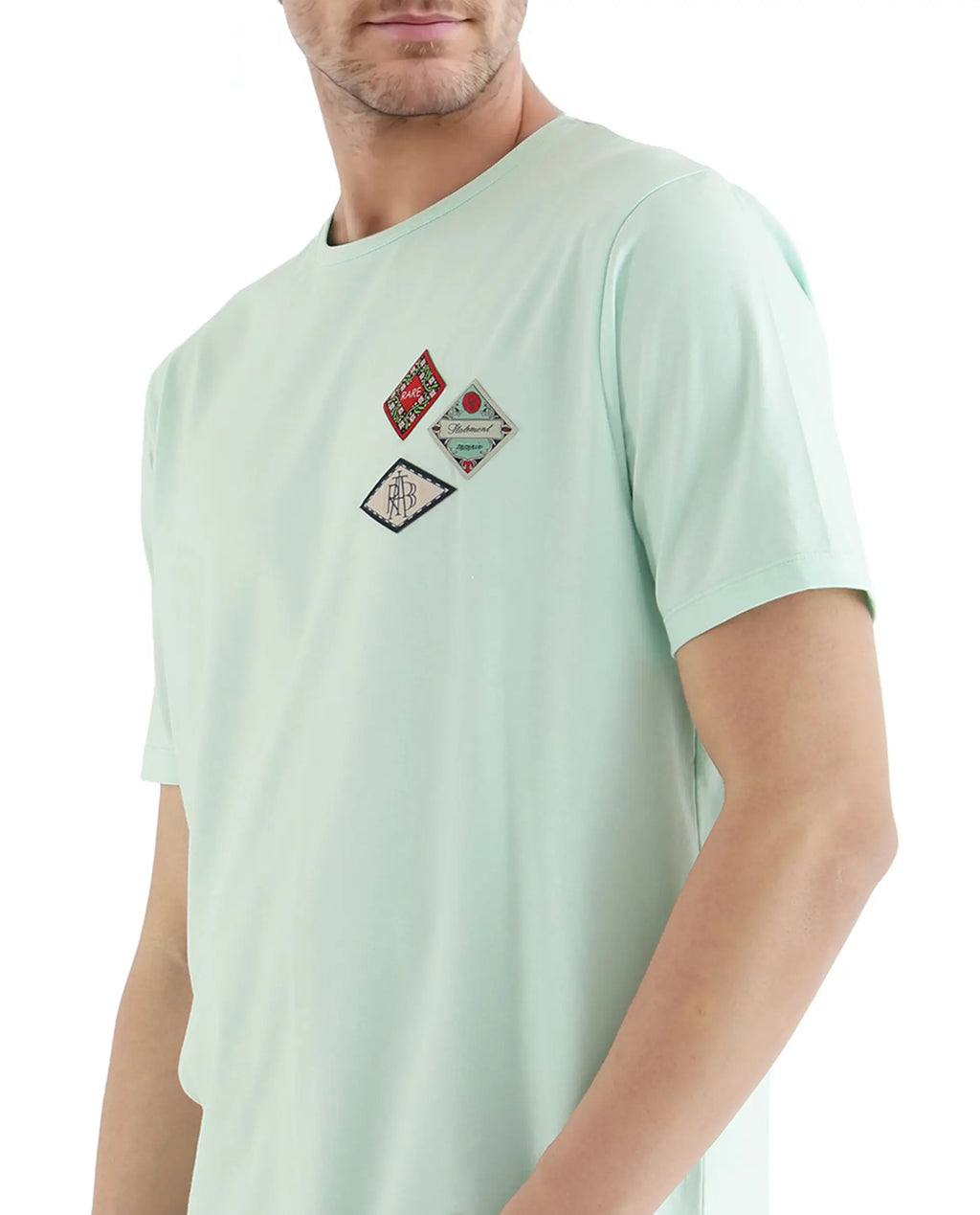 Rare Rabbit Men's Dorl Light Blue Cotton Graphic Print Regular Fit Half Sleeve Crew Neck T-Shirt