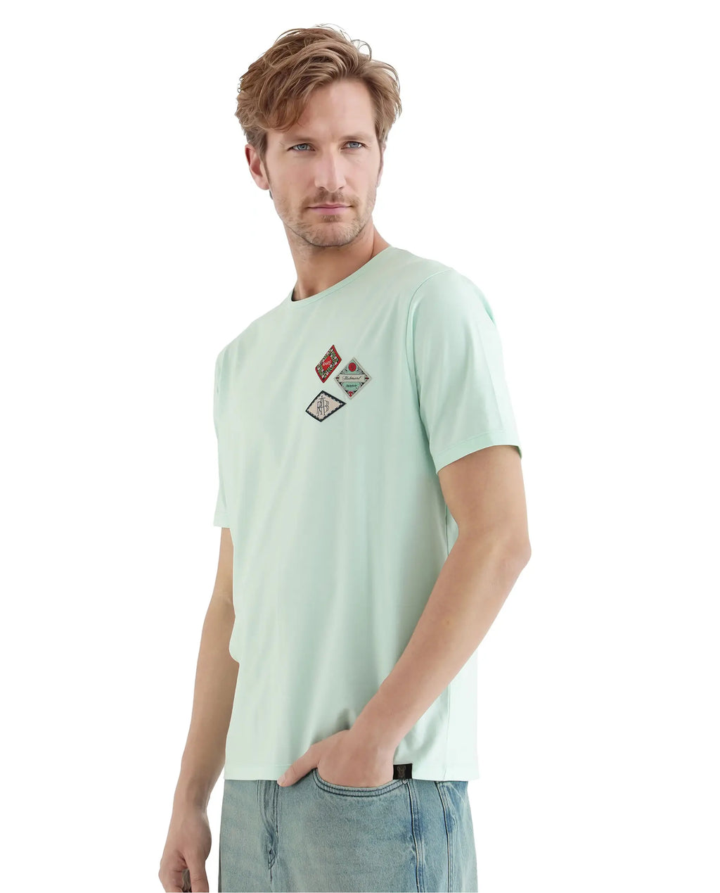 Rare Rabbit Men's Dorl Light Blue Cotton Graphic Print Regular Fit Half Sleeve Crew Neck T-Shirt