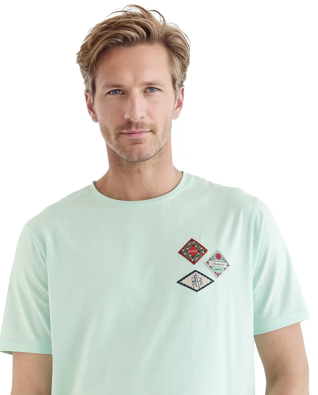 Rare Rabbit Men's Dorl Light Blue Cotton Graphic Print Regular Fit Half Sleeve Crew Neck T-Shirt