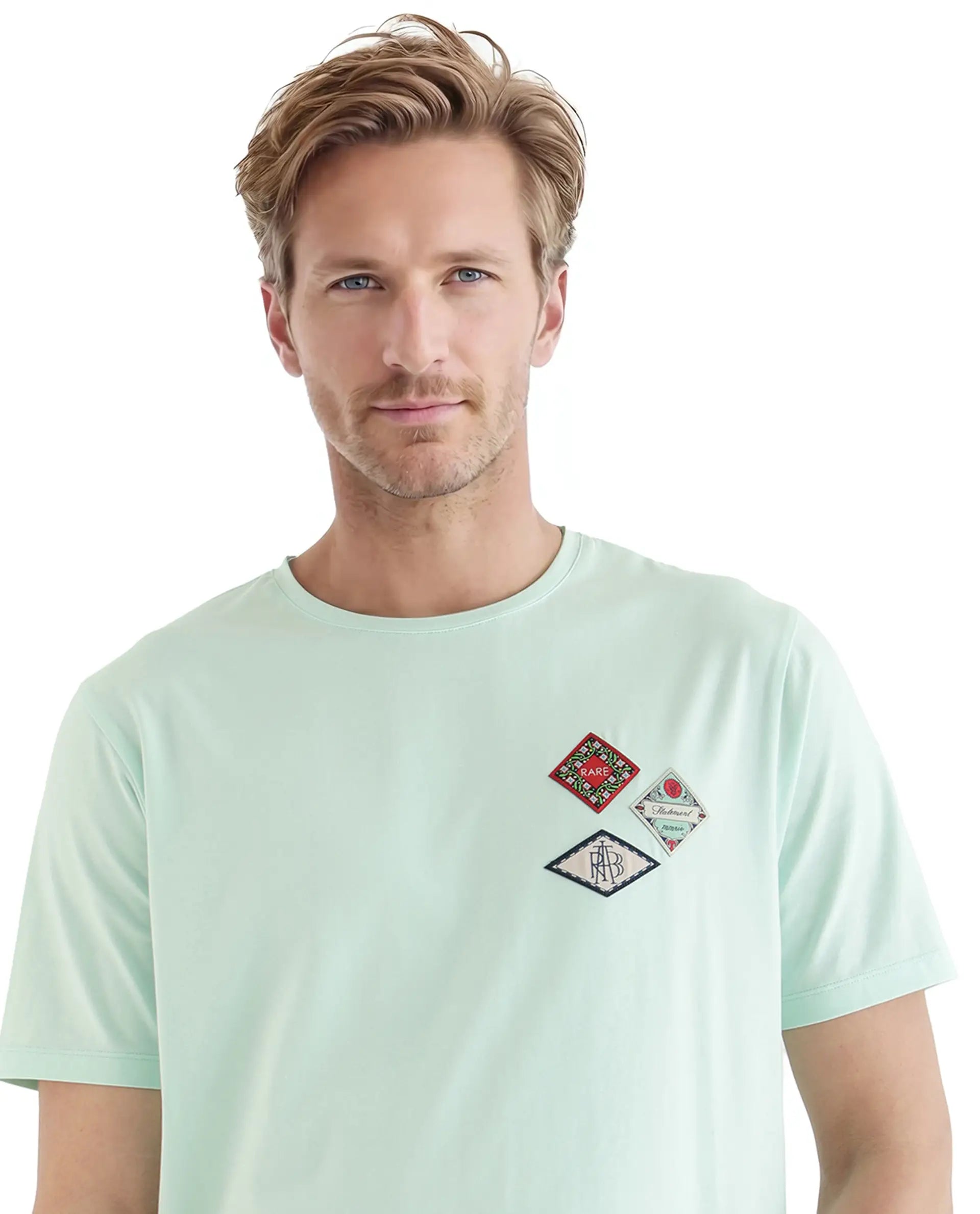 Rare Rabbit Men's Dorl Light Blue Cotton Graphic Print Regular Fit Half Sleeve Crew Neck T-Shirt
