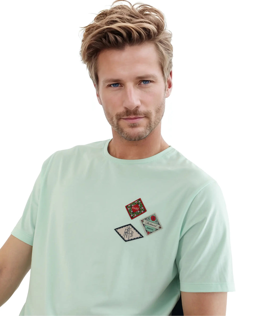 Rare Rabbit Men's Dorl Light Blue Cotton Graphic Print Regular Fit Half Sleeve Crew Neck T-Shirt
