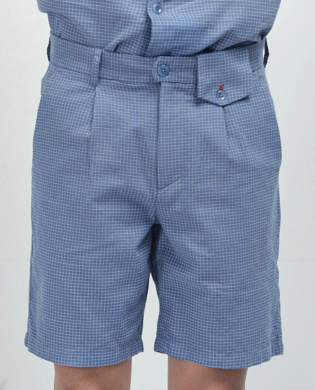 Rare Rabbit Men's Dorn Blue Cotton Blend Checked Print Relaxed Fit Shorts