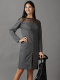 Women's Grey Self Design Flared Sleeves Bodycon Dress