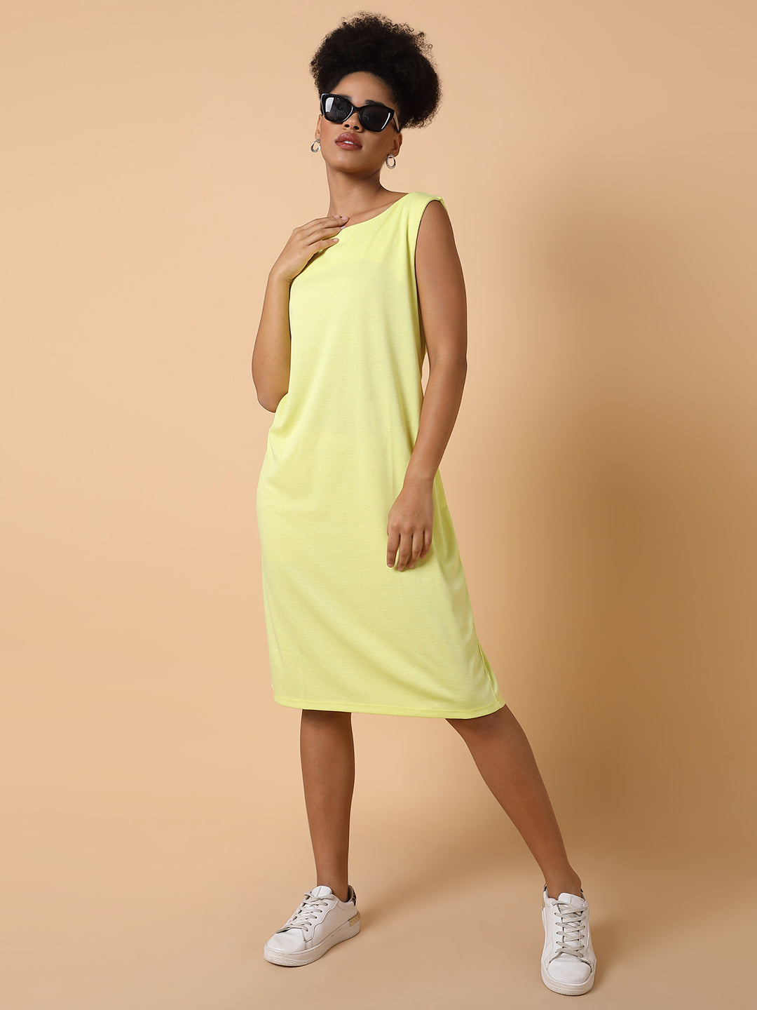 Women's Solid T-shirt Yellow Dress