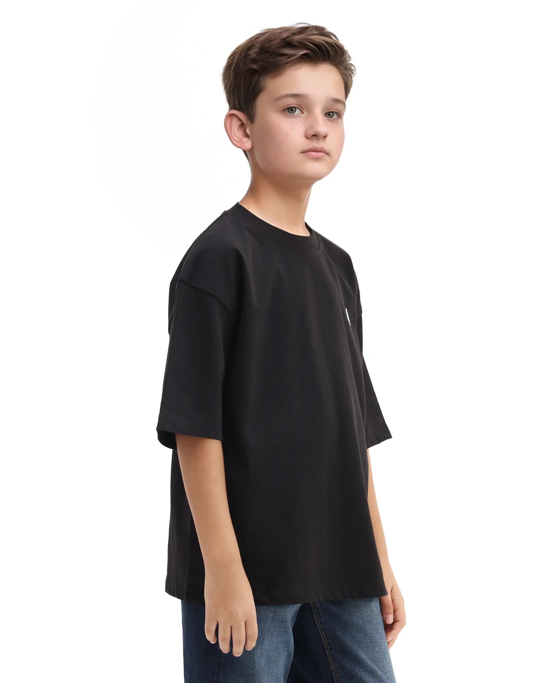 Rare Ones Kids Drake Black Cotton Solid Slip-On Closure Oversized Fit T-Shirt