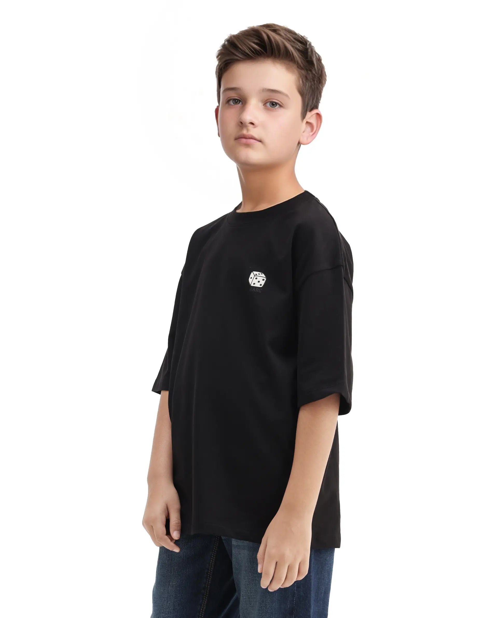 Rare Ones Kids Drake Black Cotton Solid Slip-On Closure Oversized Fit T-Shirt
