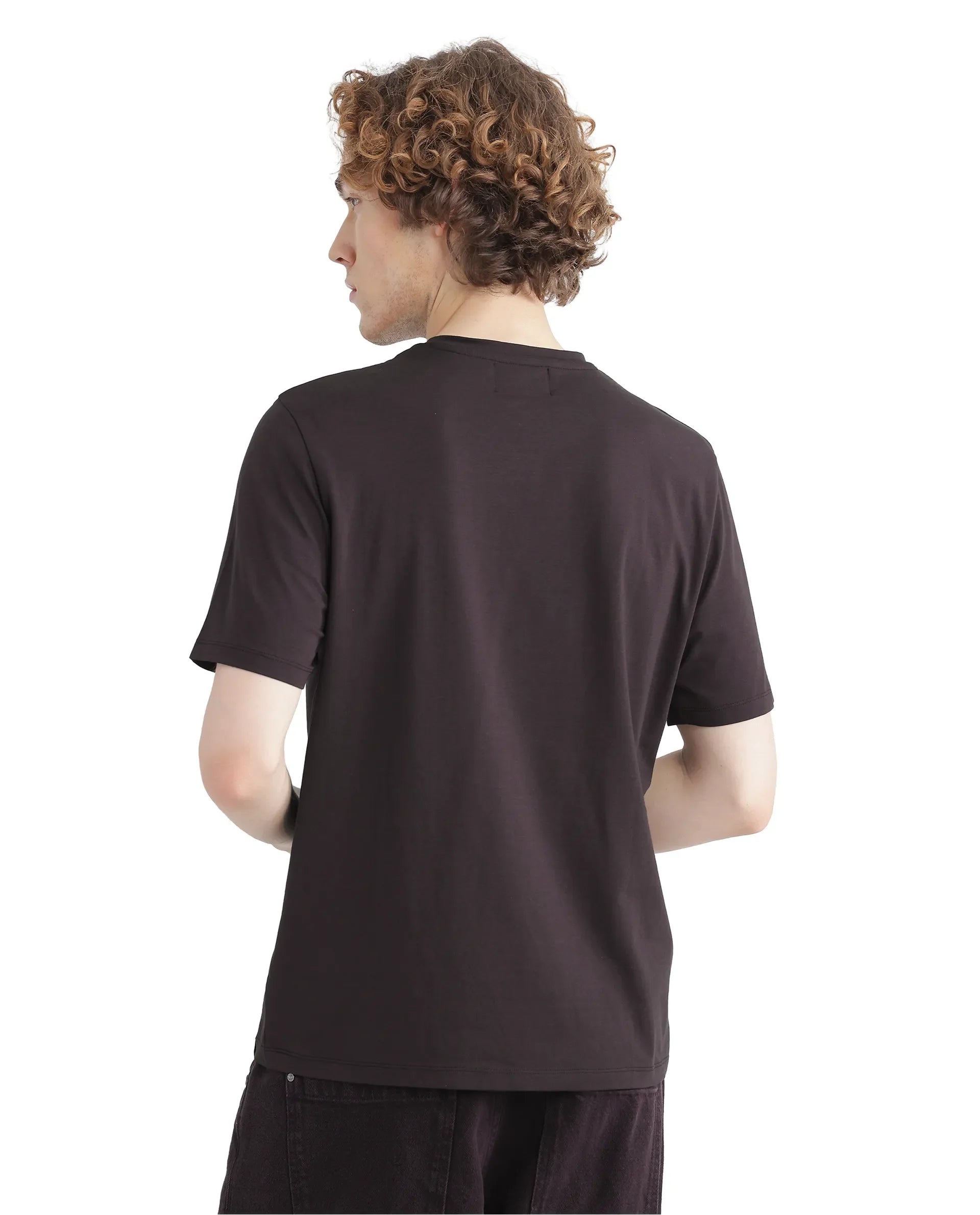 Rare Rabbit Men's Drax Dark Brown Cotton Graphic Print Regular Fit Half Sleeve Crew Neck T-Shirt