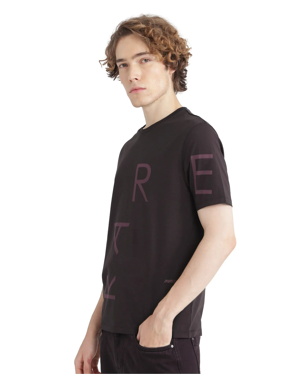 Rare Rabbit Men's Drax Dark Brown Cotton Graphic Print Regular Fit Half Sleeve Crew Neck T-Shirt
