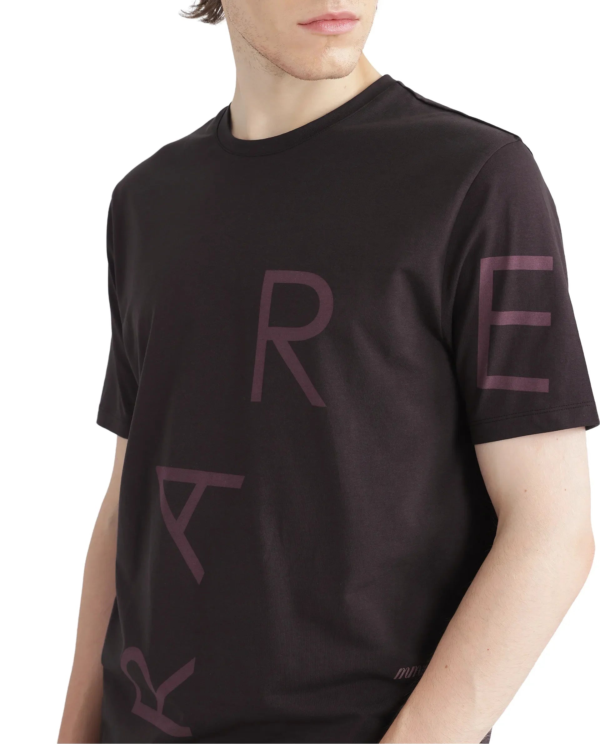 Rare Rabbit Men's Drax Dark Brown Cotton Graphic Print Regular Fit Half Sleeve Crew Neck T-Shirt
