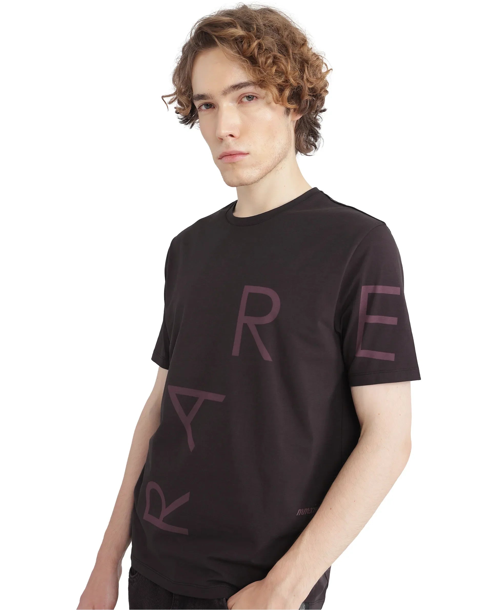 Rare Rabbit Men's Drax Dark Brown Cotton Graphic Print Regular Fit Half Sleeve Crew Neck T-Shirt