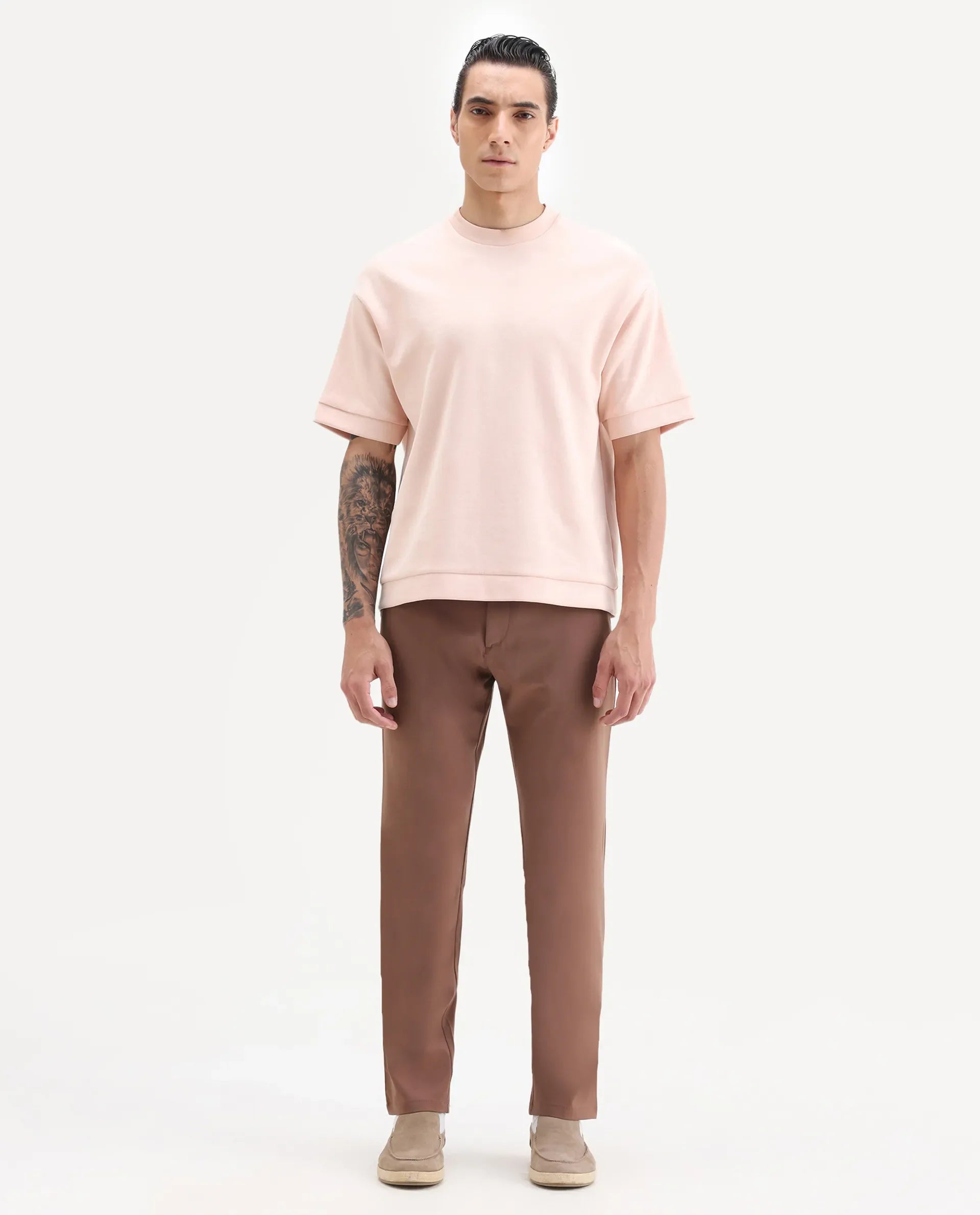 Rare Rabbit Men's Driver-2 Dusky Rust Polyester Blend Plain Regular Fit Trouser