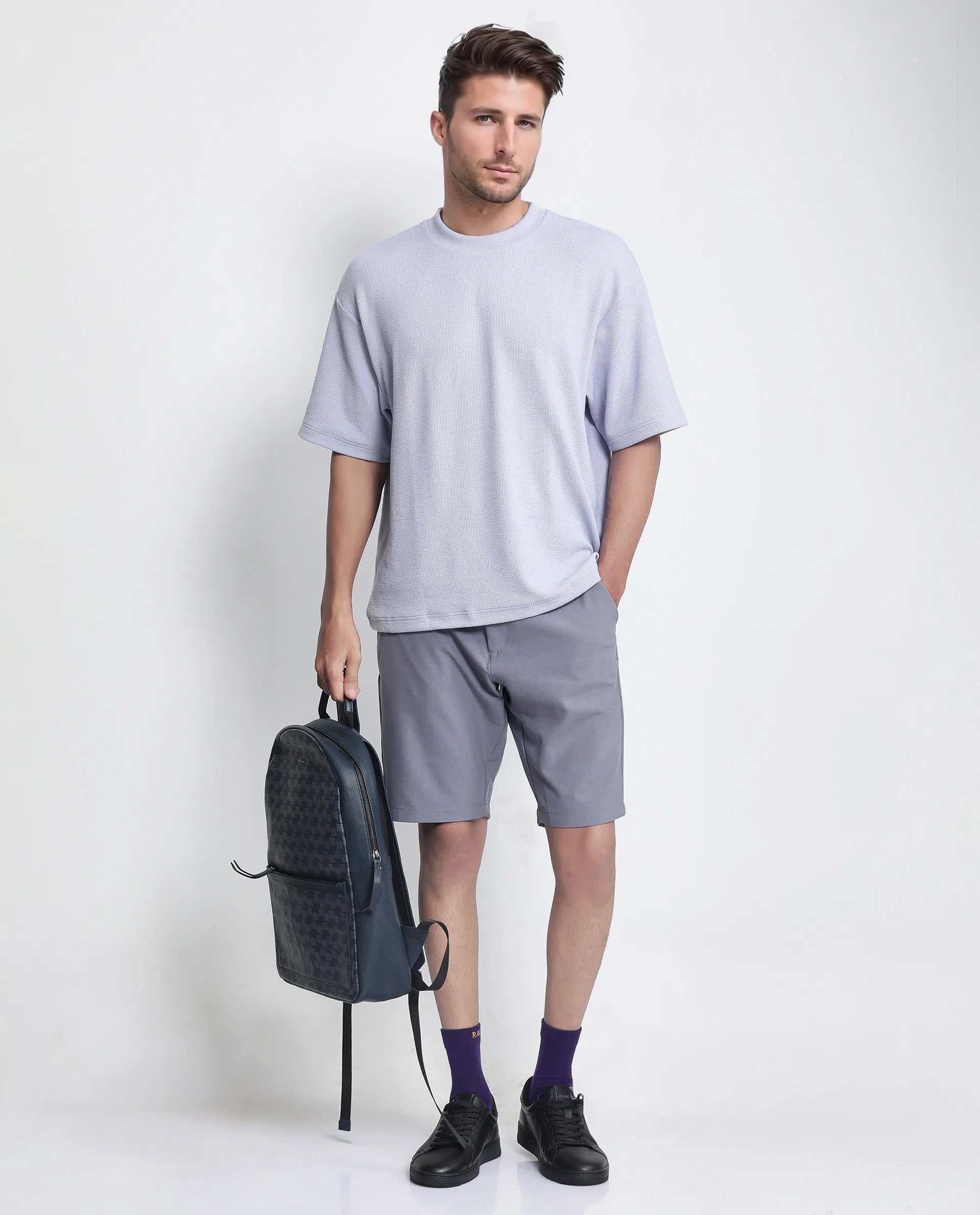Rare Rabbit Men's Drivo Dusky Purple Cotton Blend Plain Regular Fit Shorts