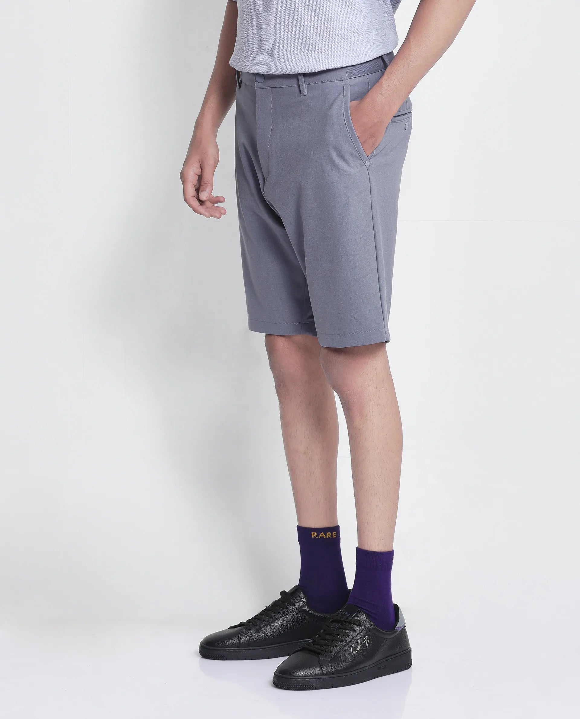 Rare Rabbit Men's Drivo Dusky Purple Cotton Blend Plain Regular Fit Shorts