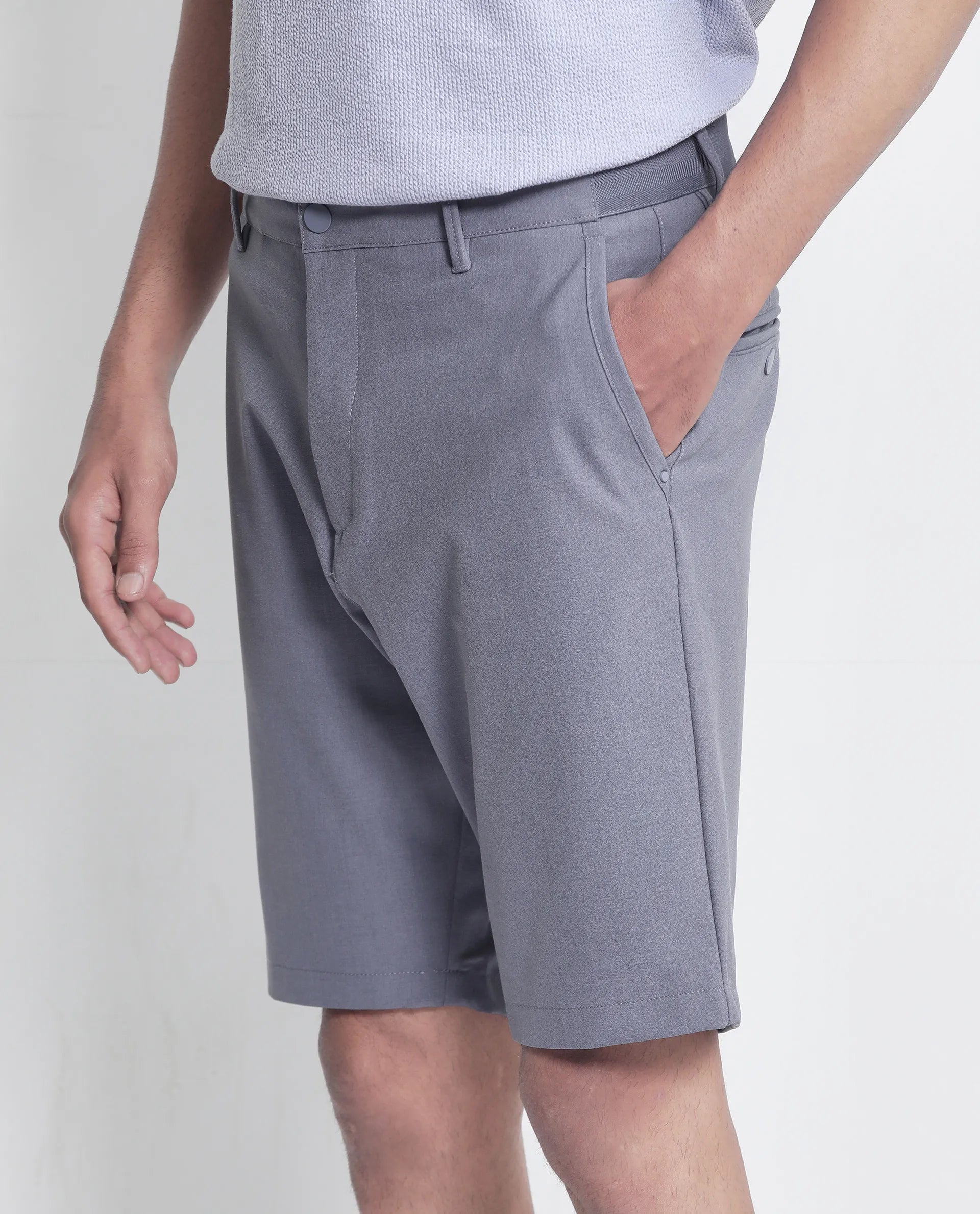 Rare Rabbit Men's Drivo Dusky Purple Cotton Blend Plain Regular Fit Shorts