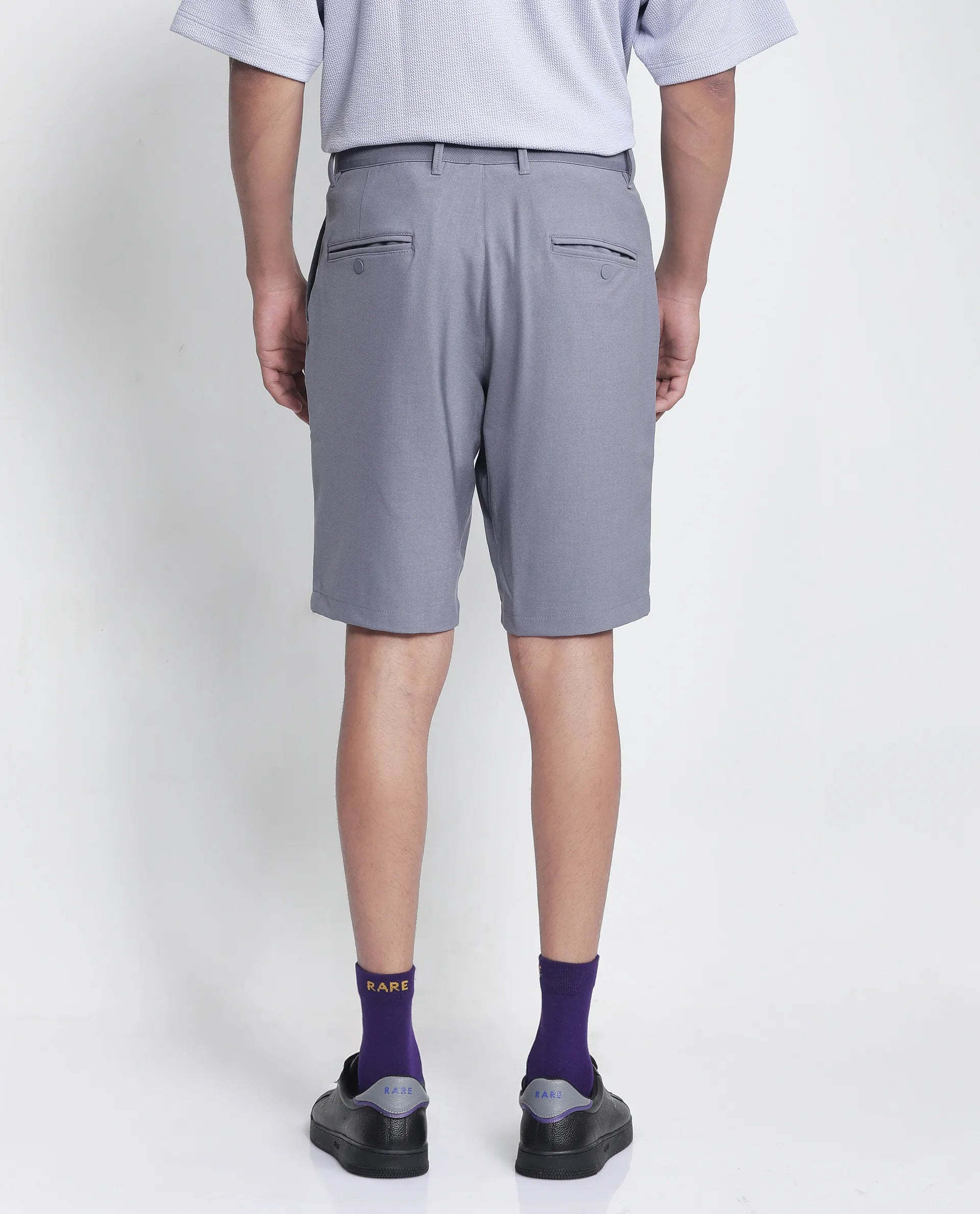 Rare Rabbit Men's Drivo Dusky Purple Cotton Blend Plain Regular Fit Shorts